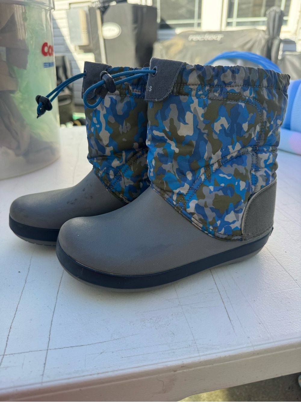 CROCS Kids Gray & Blue Camo Waterproof Winter Boots